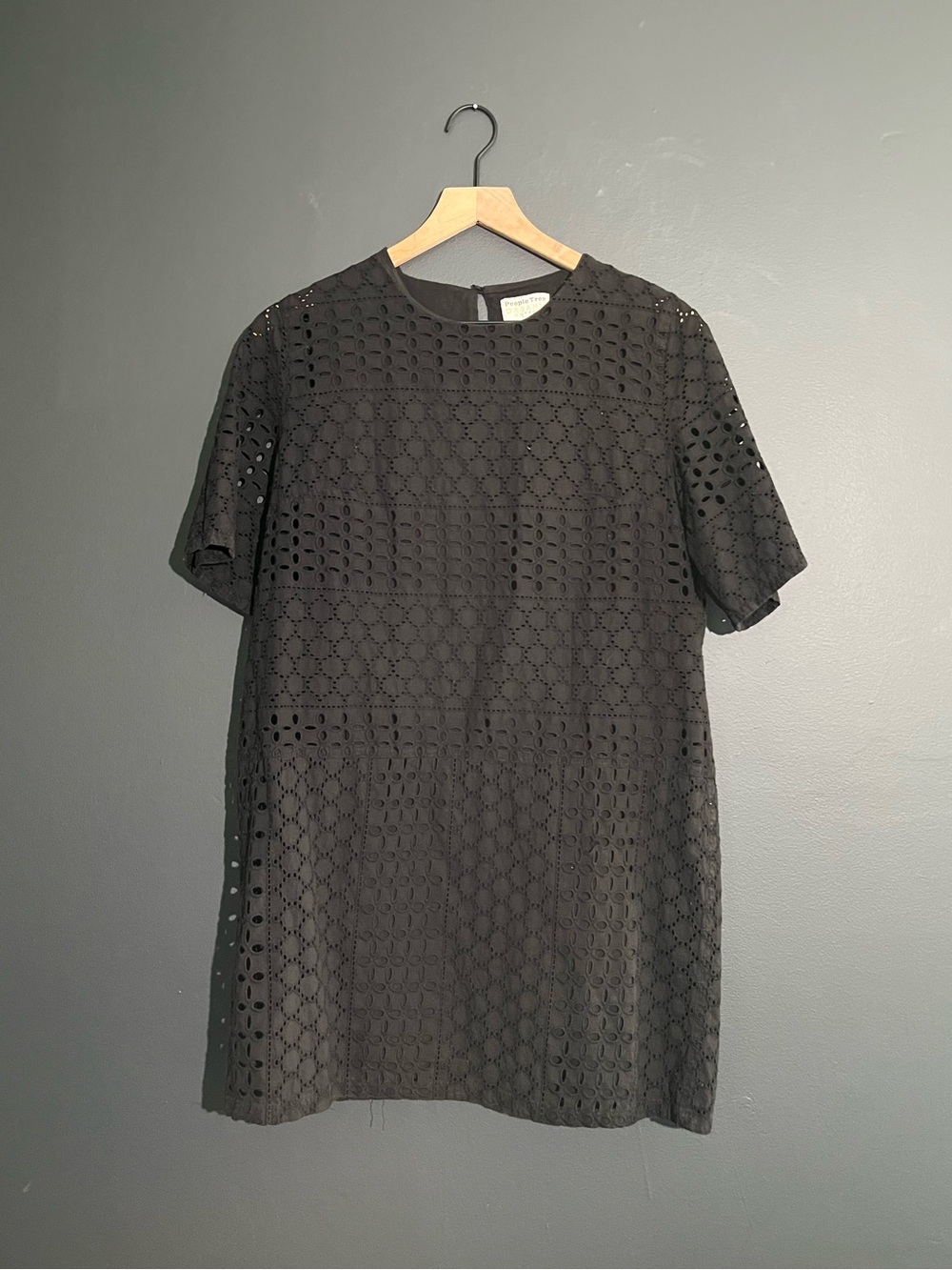 People Tree Organic Cotton Eyelet Shift Dress Black UK 10 / US 6 Fair Trade